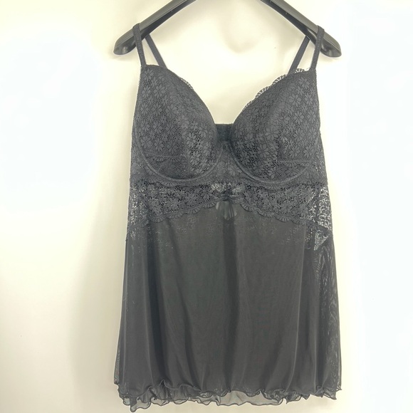 Rene Rocs Black Intimates Sz 3X Sleepwear Lace Trimmed Sheer - Picture 7 of 12
